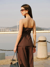 Pamuklu ve Keten Straplez Peplum Üst With Bağlamalı - Phentora