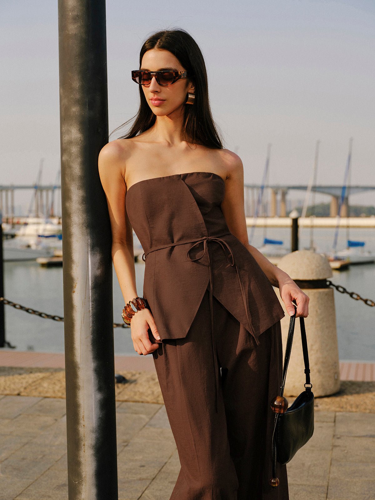 Pamuklu ve Keten Straplez Peplum Üst With Bağlamalı - Phentora