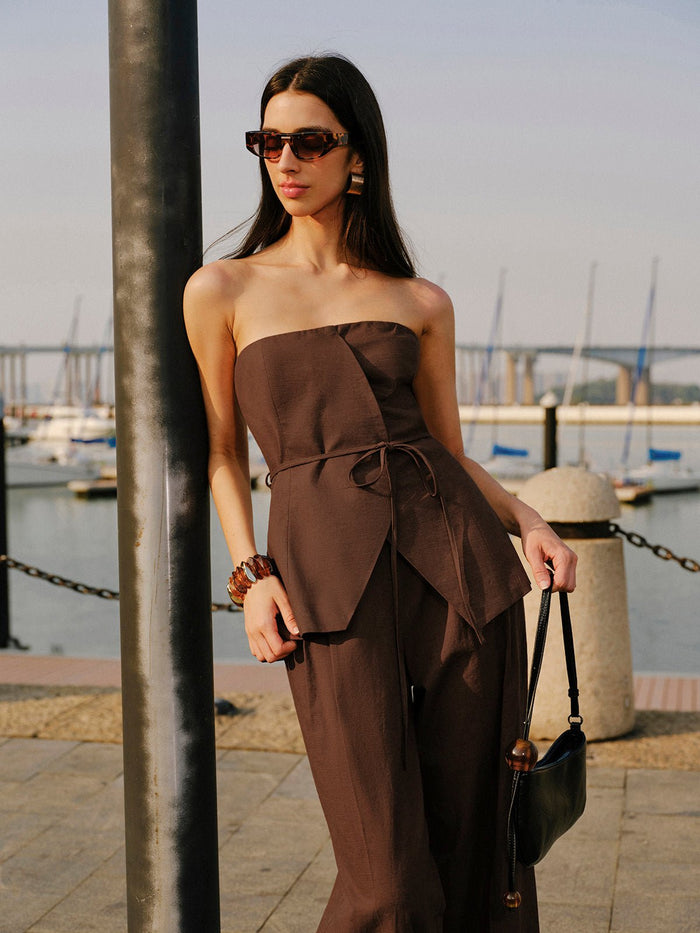 Pamuklu ve Keten Straplez Peplum Üst With Bağlamalı - Phentora