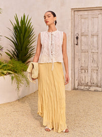Semi - Sheer Embroidered Dantel Bağlamalı Bluz - Phentora