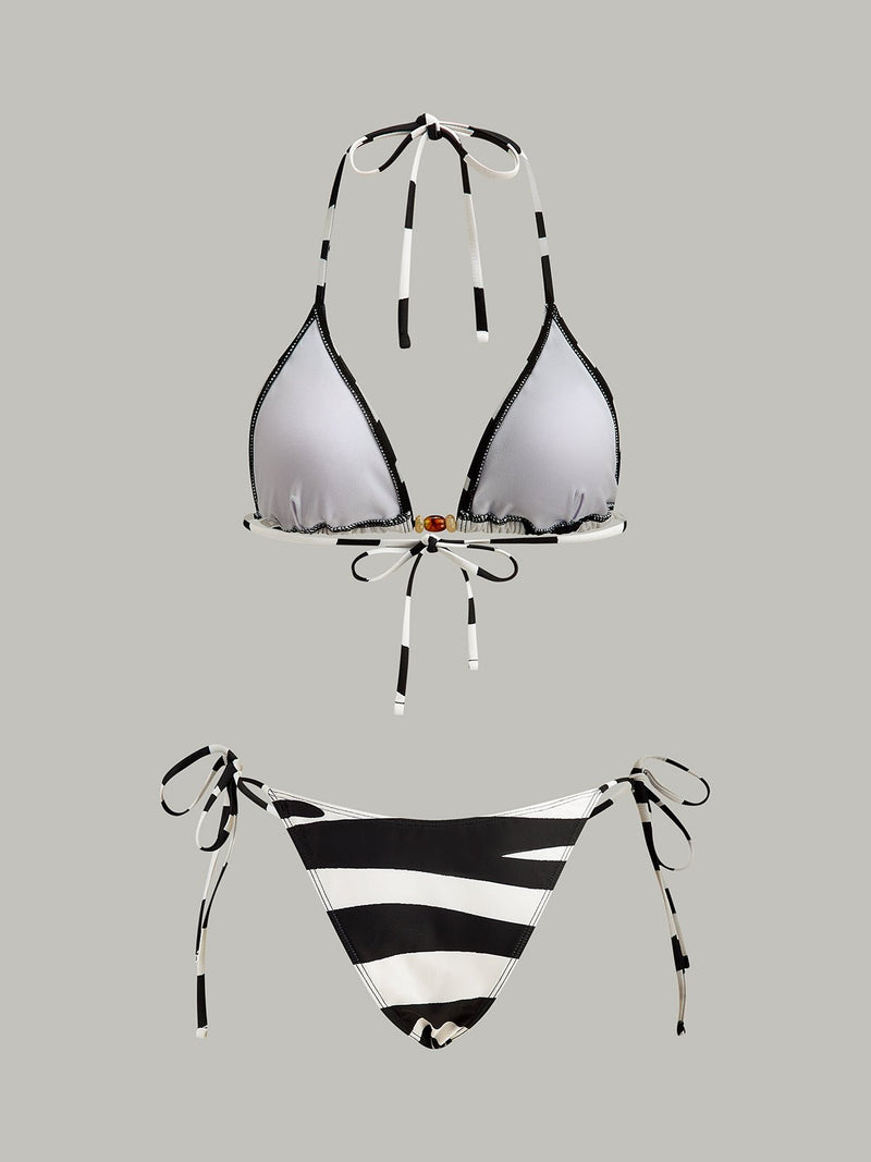 Renkli Üçgen Desenli Çizgili Bikini Takımı - Phentora