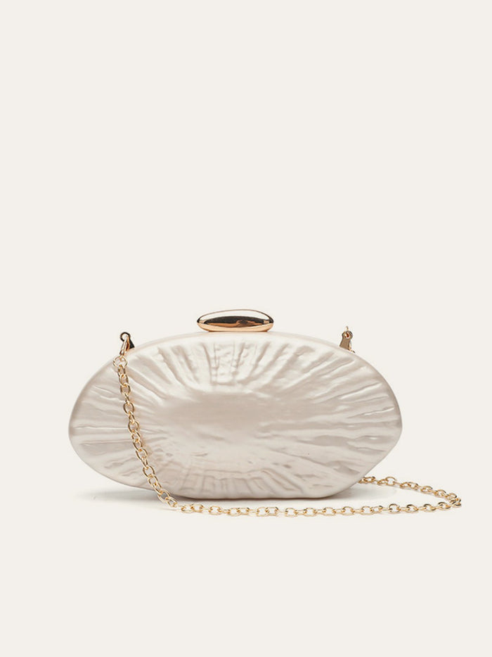 Zarif İnci Doku Clutch Şık Altın Zincirli - Phentora