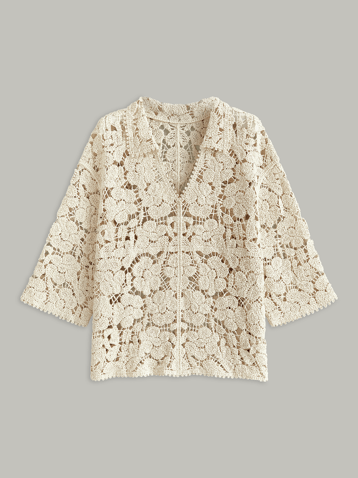 Semi - Sheer Çiçek Desenli Dantel Üst - Phentora