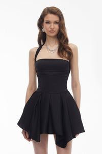 Behnaz Siyah Halter Yaka Asimetrik Mini Elbise - Phentora