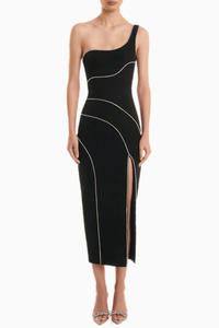 Zoraida Diamante One Shoulder Yırtmaçlı Midi Bandage Elbise - Phentora