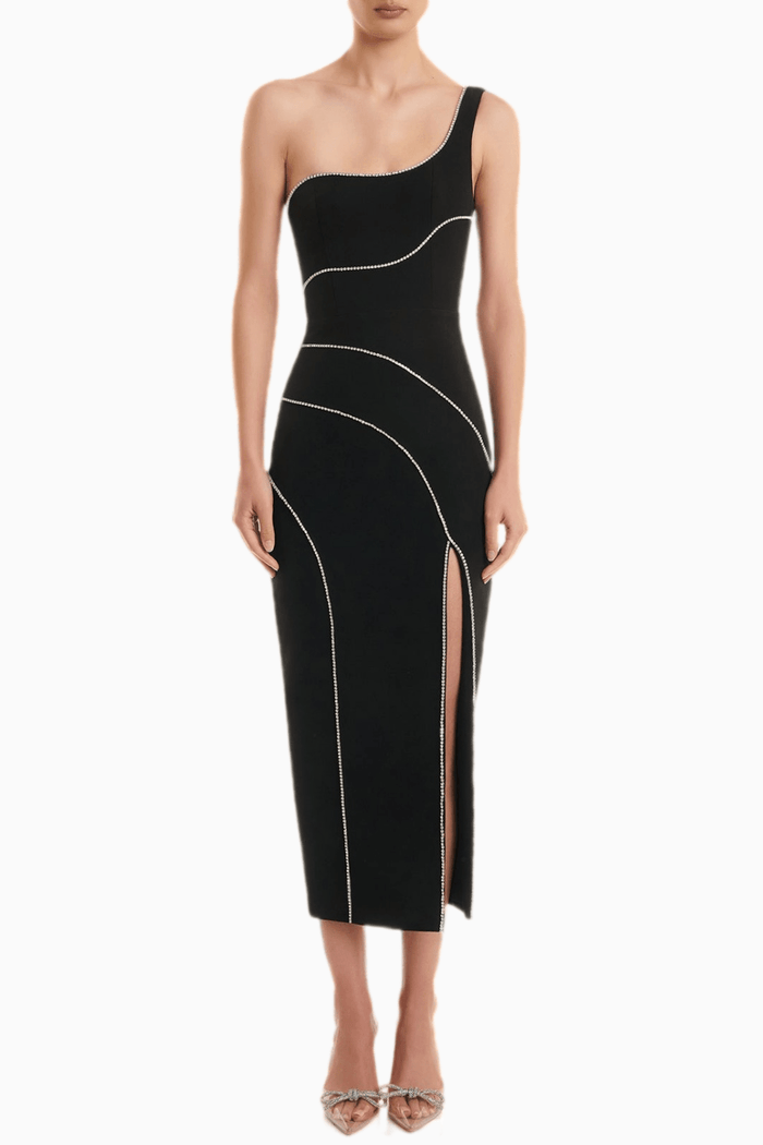 Zoraida Diamante One Shoulder Yırtmaçlı Midi Bandage Elbise - Phentora