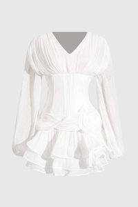 Blysse Çiçek Desenli Applique Pleat Korse Mini Elbise - Phentora
