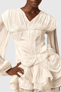 Blysse Çiçek Desenli Applique Pleat Korse Mini Elbise - Phentora