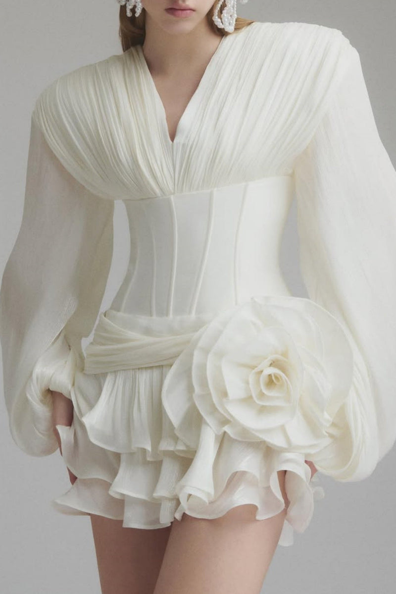 Blysse Çiçek Desenli Applique Pleat Korse Mini Elbise - Phentora
