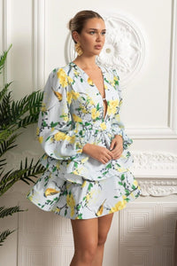 Romantic Mini Elbise ve Peplum Detaylı - Gök Mavisi - Phentora