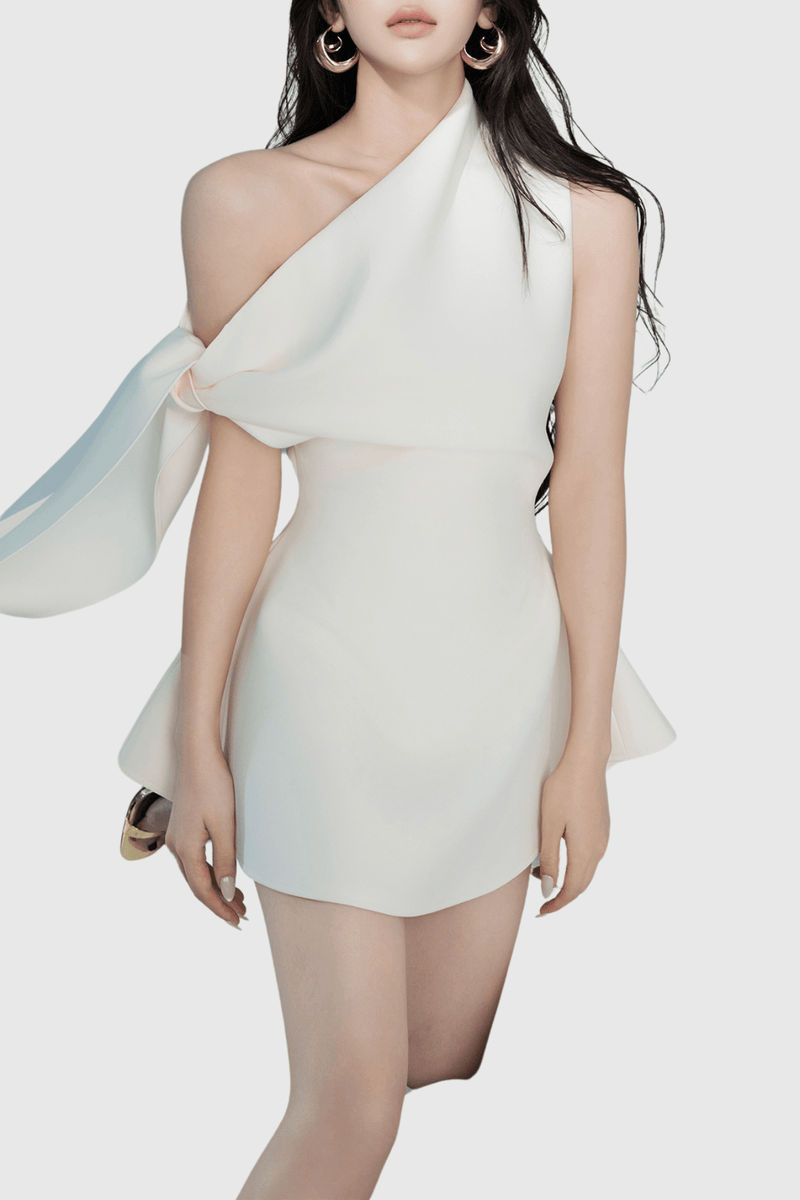 Calwa Asimetrik One Shoulder İspanyol Paça Mini Elbise - Phentora