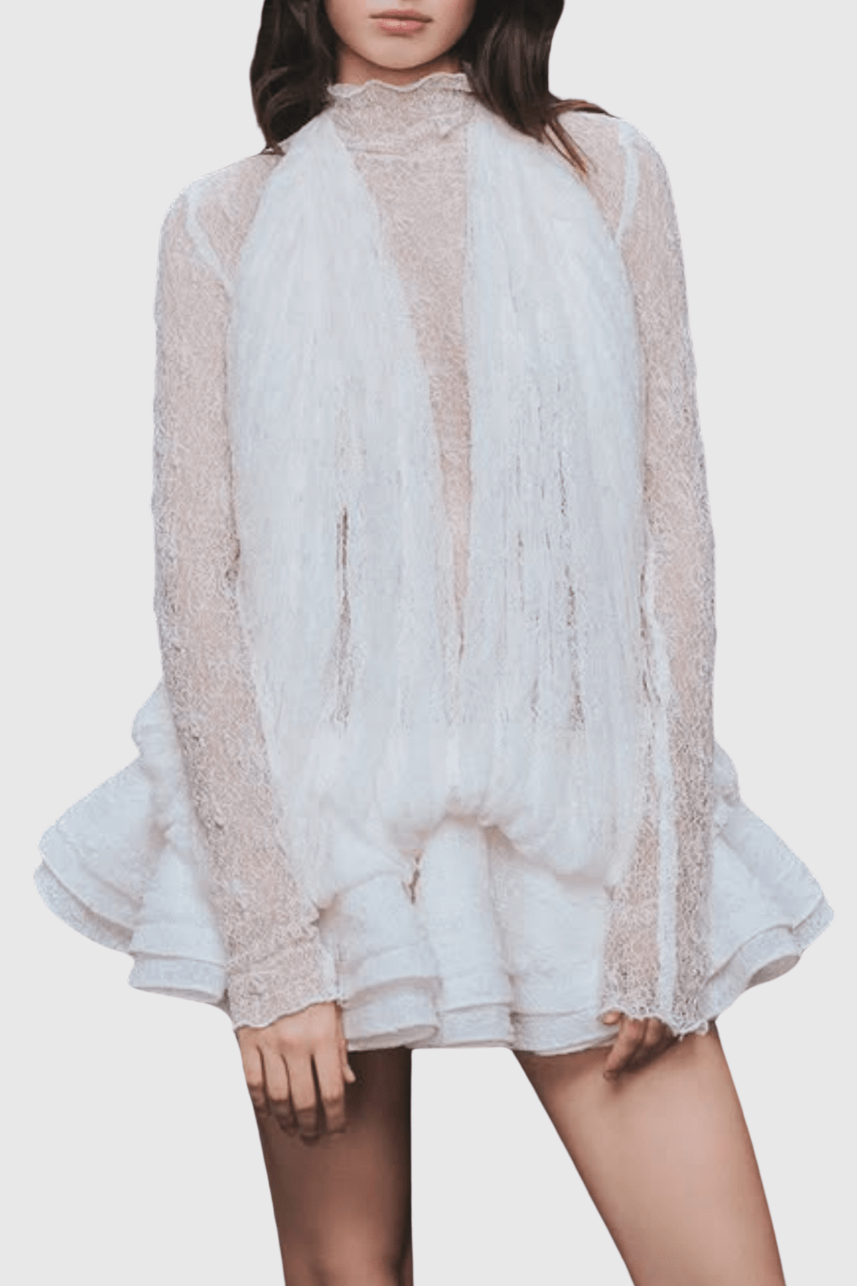 Chaylee Semi - sheer Dantel Fırfırlı Mini Elbise - Phentora
