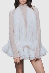 Chaylee Semi - sheer Dantel Fırfırlı Mini Elbise - Phentora