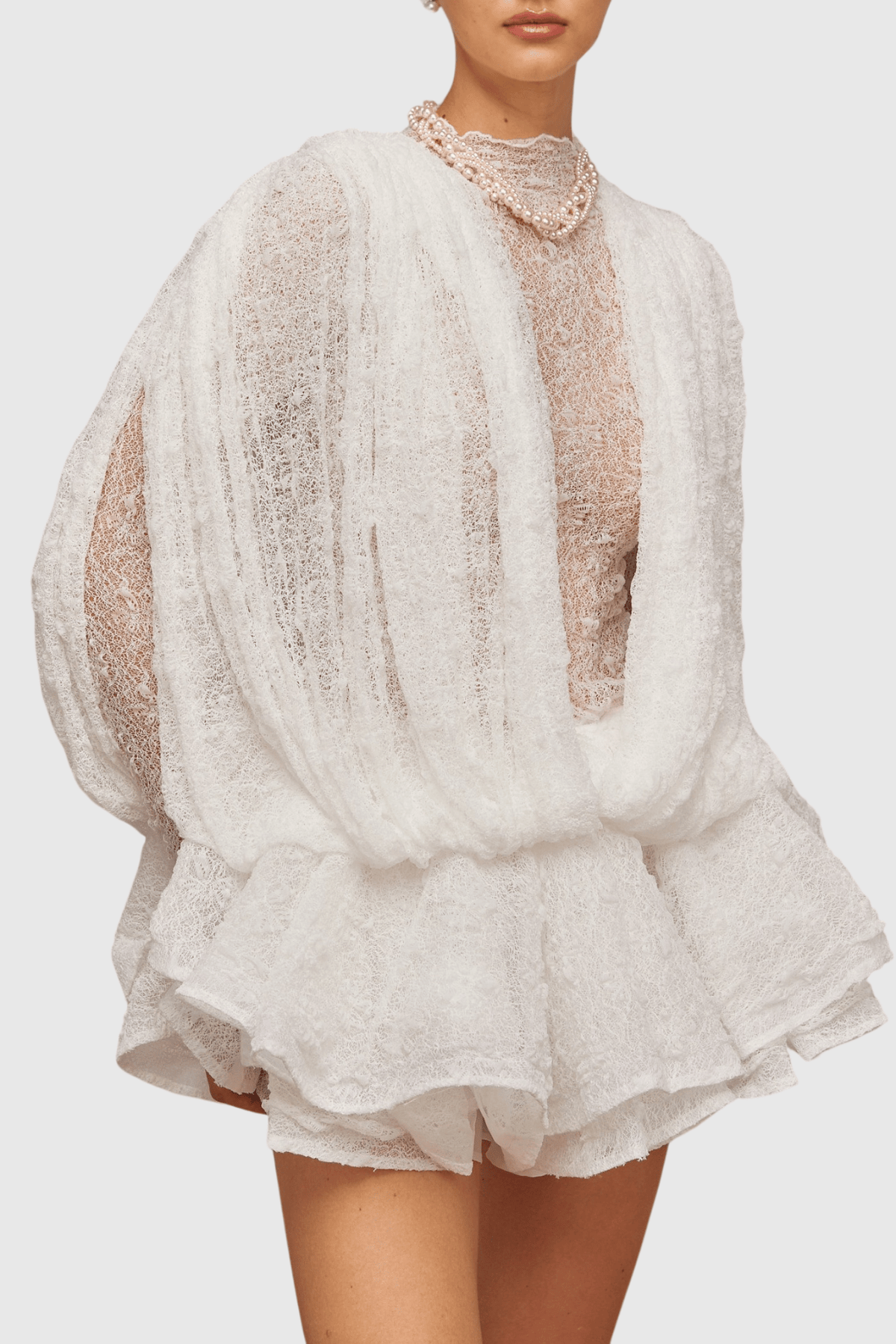 Chaylee Semi - sheer Dantel Fırfırlı Mini Elbise - Phentora