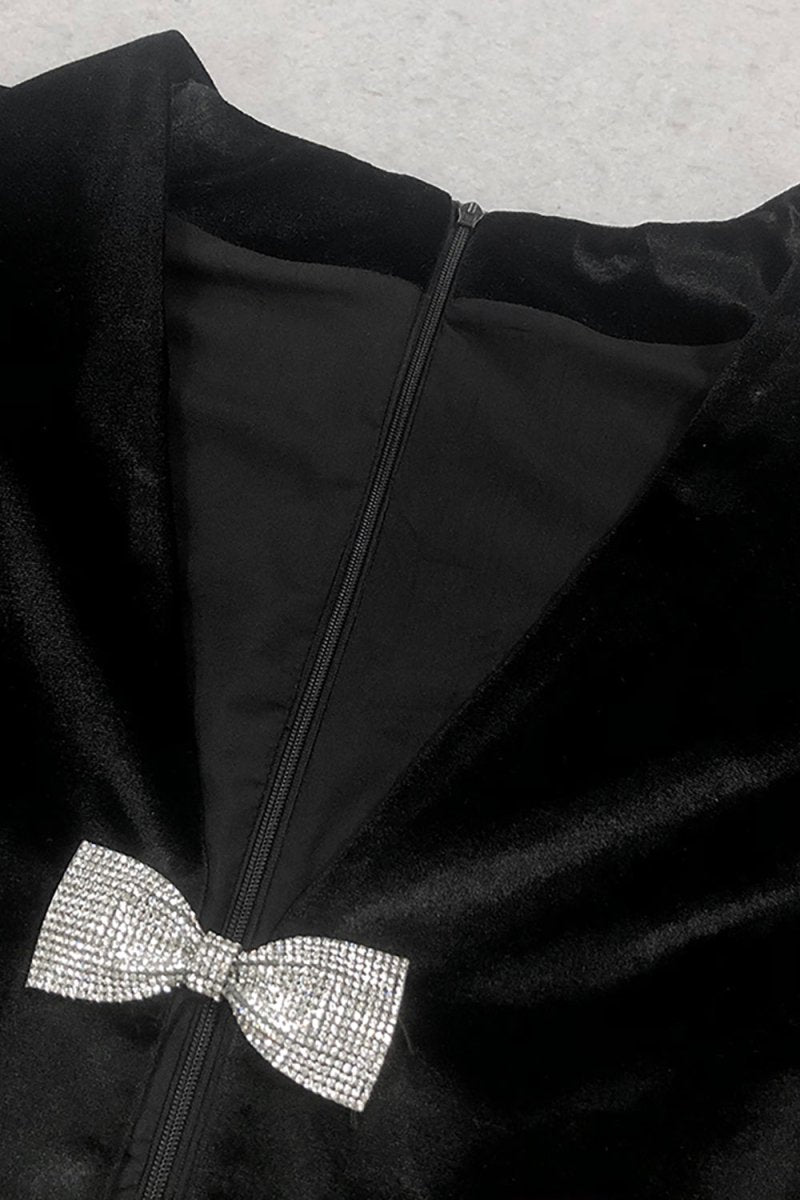 Fiyonk Detaylı Silk Kadife Uzun Elbise - Phentora