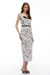 Beyaz Leopar Polka Midi Elbise - Phentora