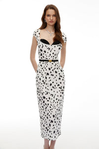 Beyaz Leopar Polka Midi Elbise - Phentora