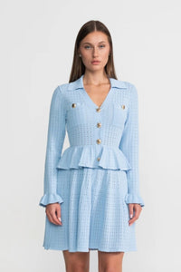 Peplum Bel Detaylı ve Altın Düğmeli Örgü Mini Elbise - Phentora