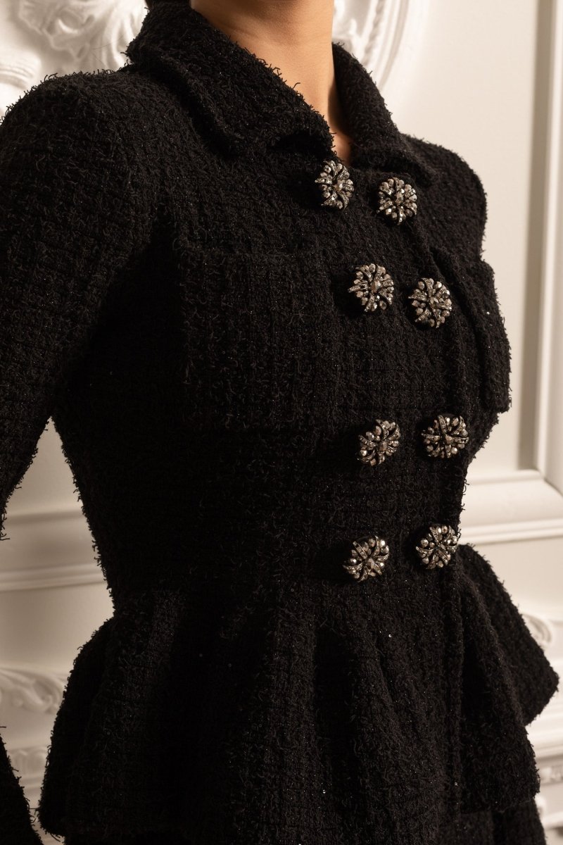 Peplum Bel Detaylı ve Süs Düğmeli Örgü Dokulu Elbise - Phentora