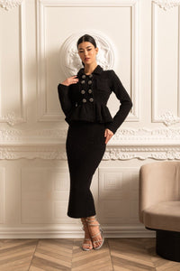 Peplum Bel Detaylı ve Süs Düğmeli Örgü Dokulu Elbise - Phentora