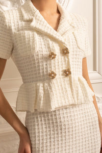 Altın Düğmeli ve Peplum Bel Detaylı Örme Midi Elbise - Phentora