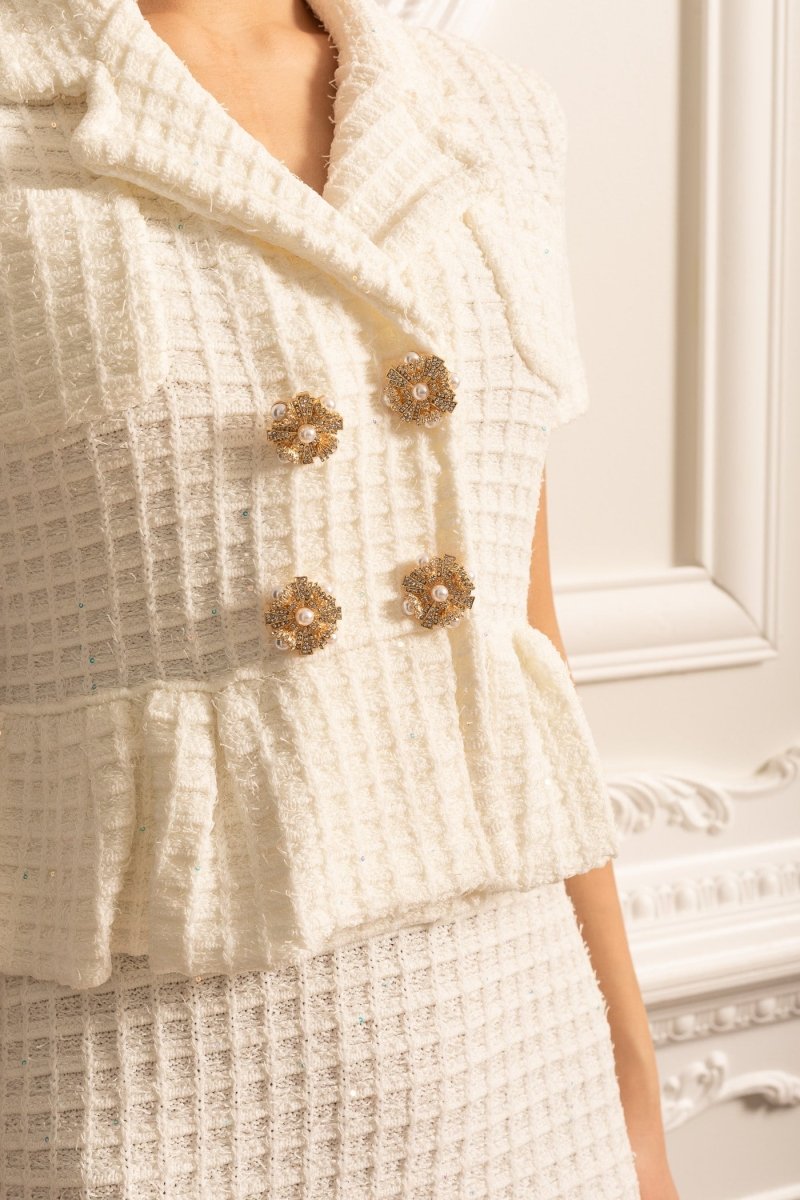 Altın Düğmeli ve Peplum Bel Detaylı Örme Midi Elbise - Phentora