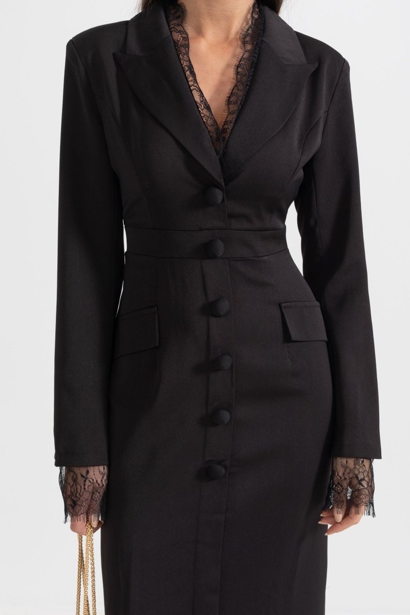 Dantel Detaylı Şık Düğmeli Elbise - Phentora