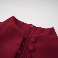 Bordo Dik Yaka Uzun Kollu Mini Elbise - Phentora