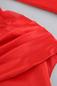 V Pencere Detaylı Tül Yan Tail Yırtmaçlı Uzun Elbise - Kırmızı - Phentora