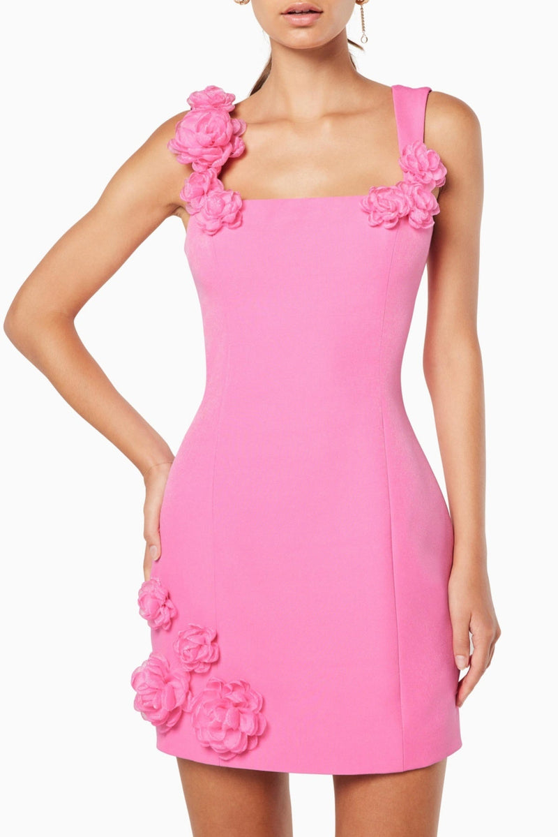 Dilanne Çiçek Desenli Appliqué Mini Elbise - Pembe - Phentora