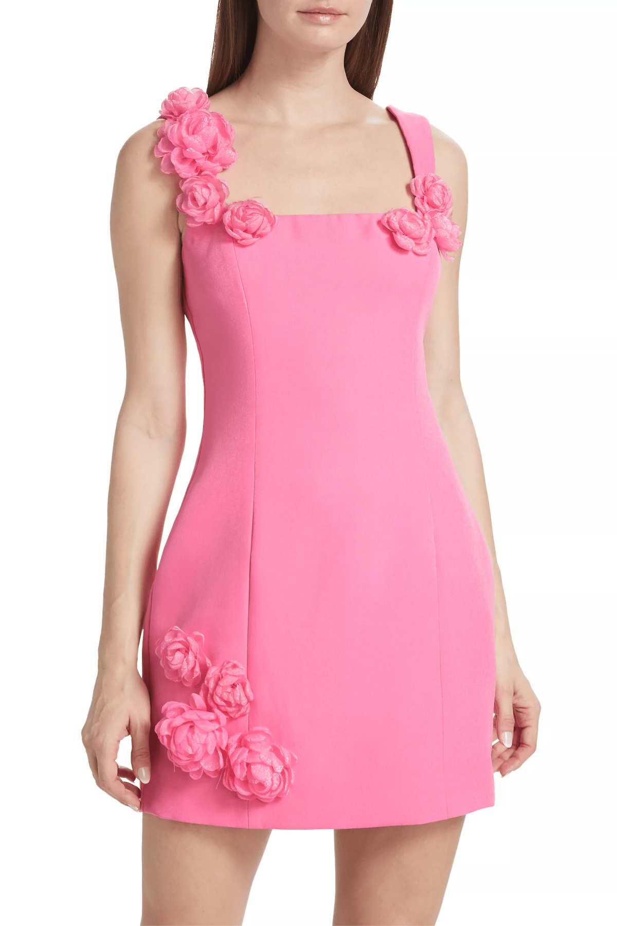 Dilanne Çiçek Desenli Appliqué Mini Elbise - Pembe - Phentora