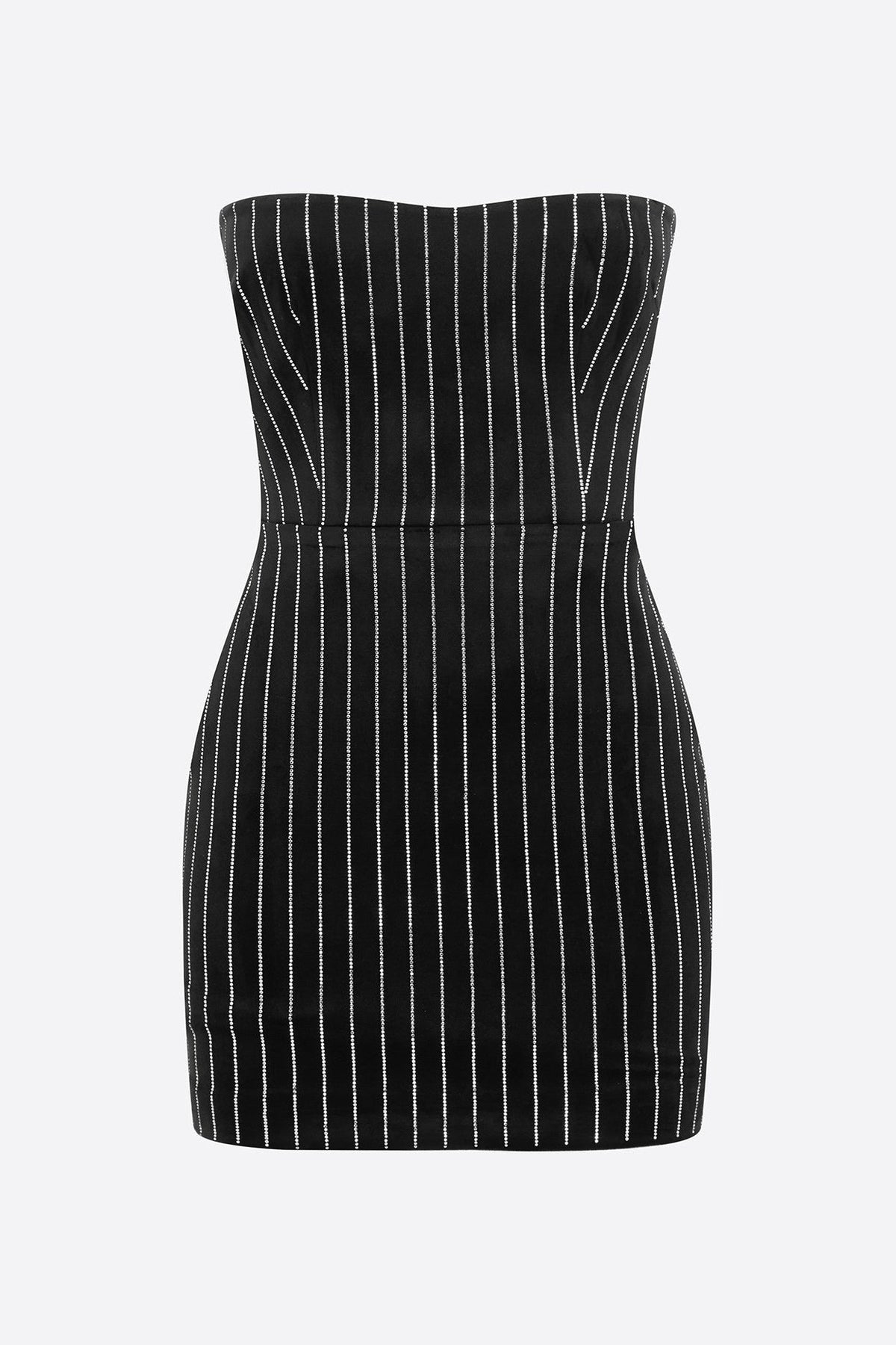 Erlina Crystal Pinstripe Straplez Mini Elbise - Phentora