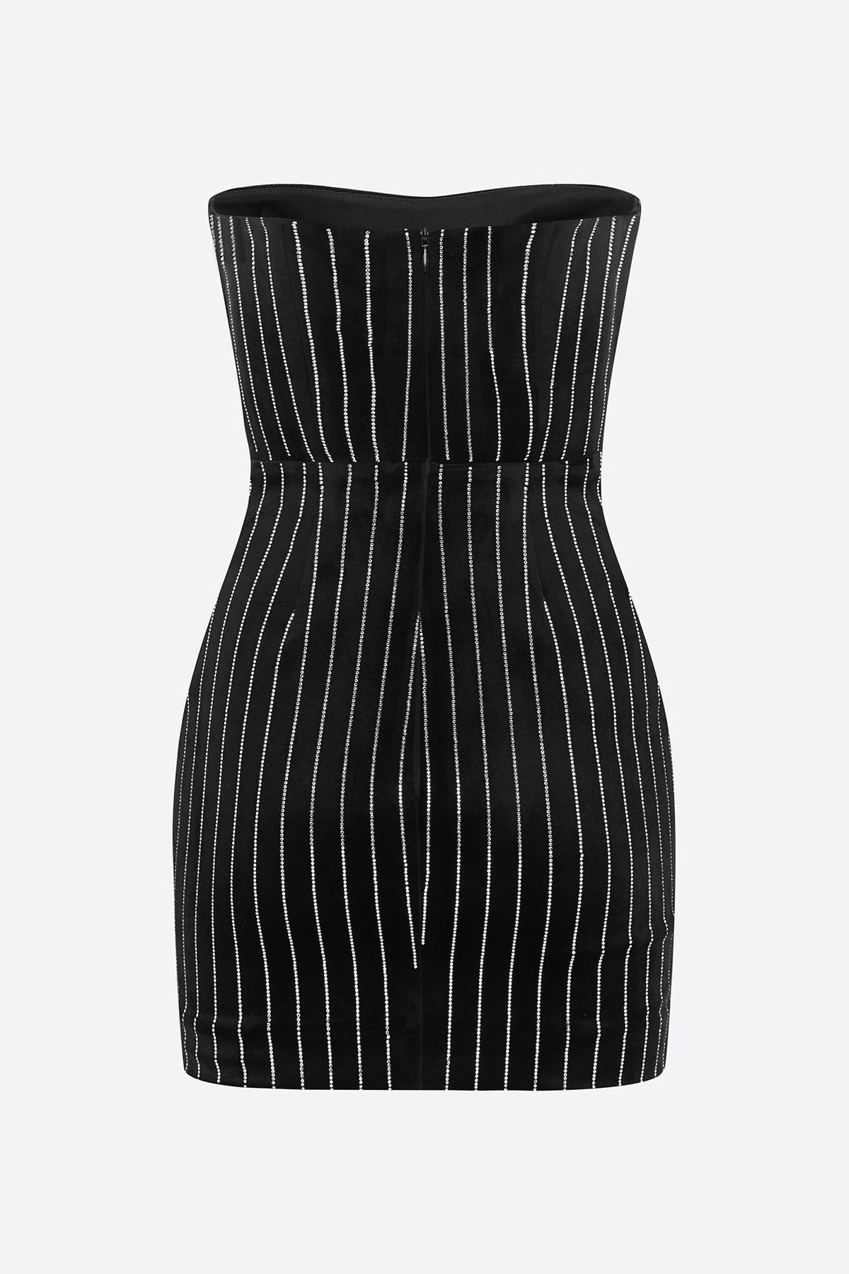 Erlina Crystal Pinstripe Straplez Mini Elbise - Phentora