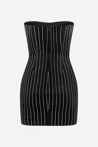 Erlina Crystal Pinstripe Straplez Mini Elbise - Phentora