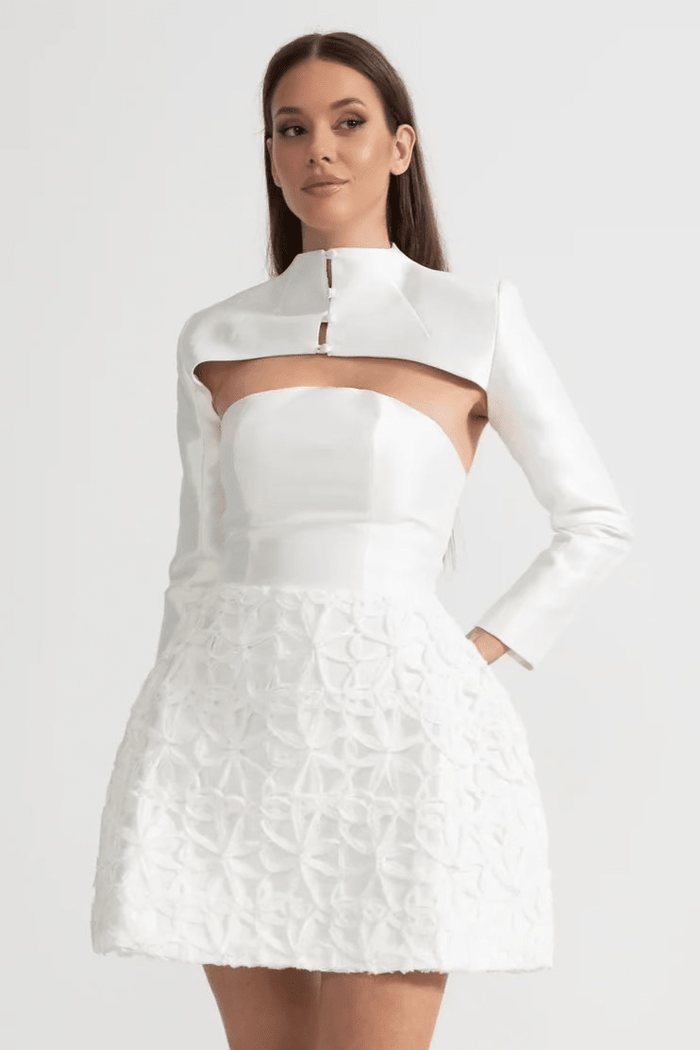 Mini Elbise Detachableshoulder Bolero - Beyaz - Phentora