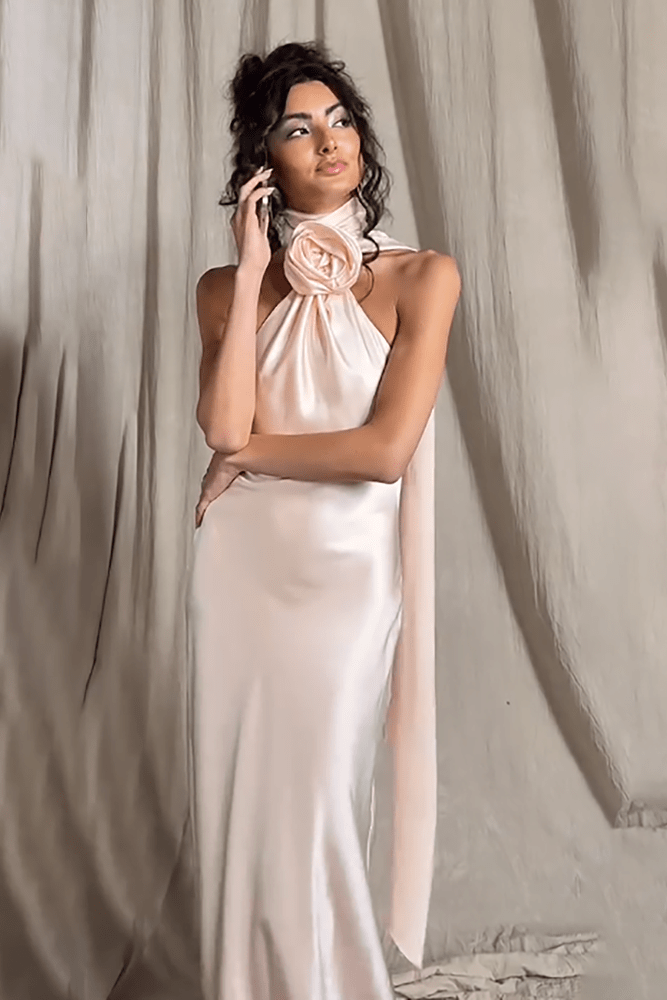 Boyundan Bağlamalı Drapeli Bridal Abiye Elbise - Phentora