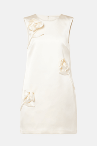 Giorlia Çiçek Desenli Appliqué Saten Mini Elbise - Phentora