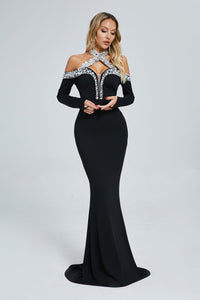 Bağlamalı İnci Crystal - Kenar Detaylı Uzun Elbise - Phentora
