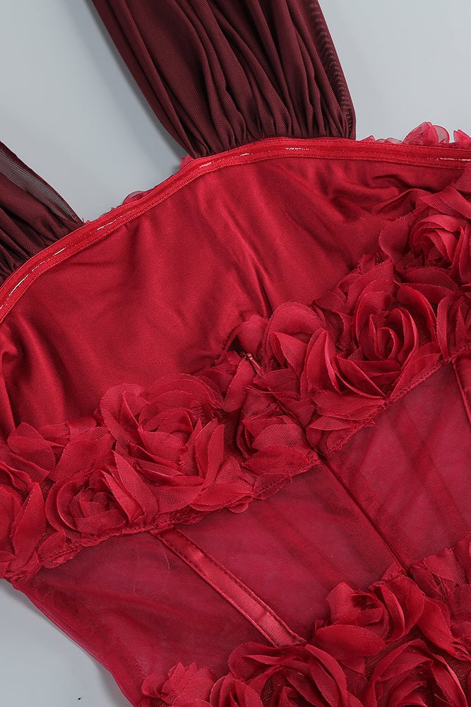 Bağlamalı Korse Çiçek Desenli Yan Drape Elbise - Phentora