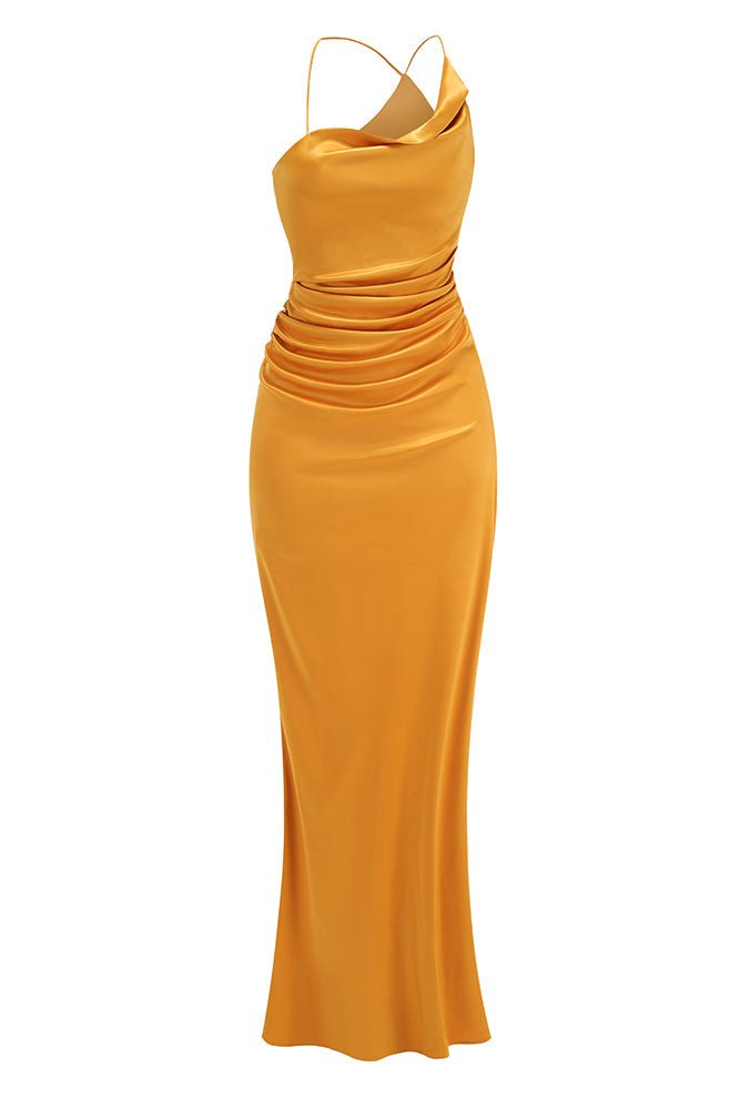Bağlamalı Silk Charmeuse Uzun Elbise - Phentora