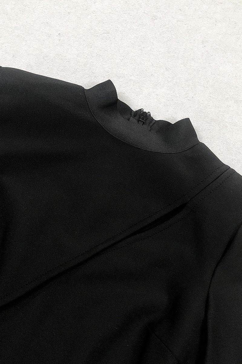 Yaka 3D Çiçek Pencere Detaylı Mini Bandaj Elbise - Phentora