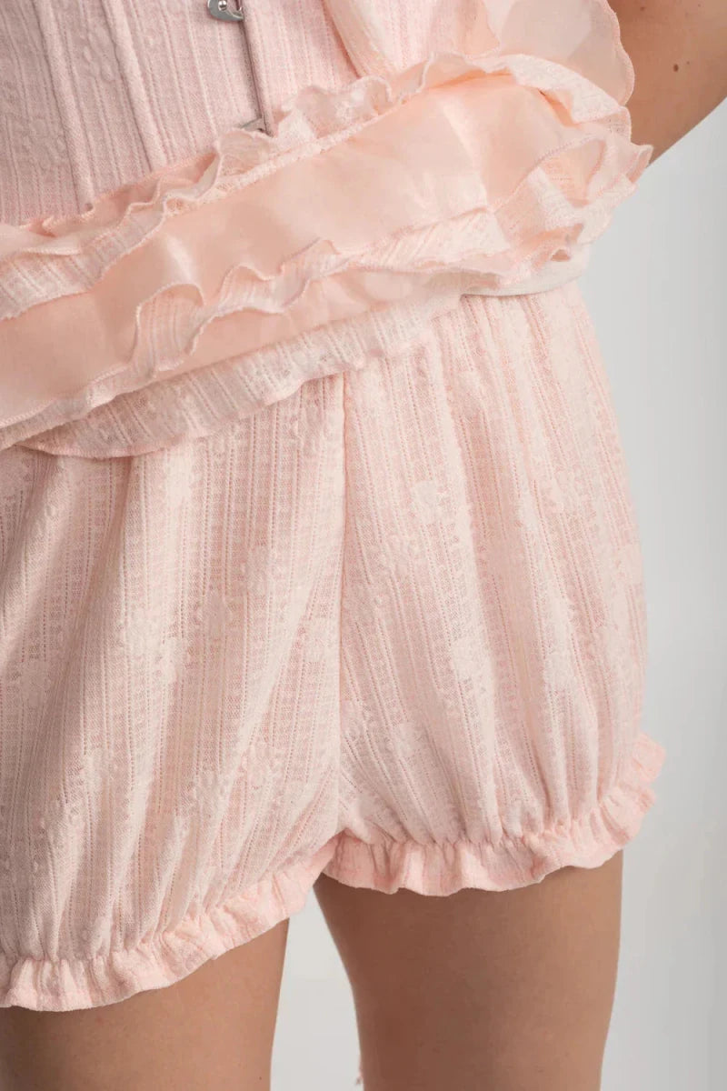 Pembe Vintage Esintili Korsaj Elbise Büzgülü Büstiyer ve Akışkan Fırfır Yan Detaylar - Phentora
