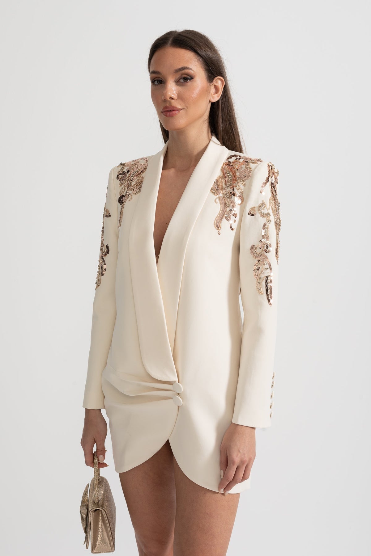 Karmaşık Omuz İşlemeli Drapeli Blazer - Phentora