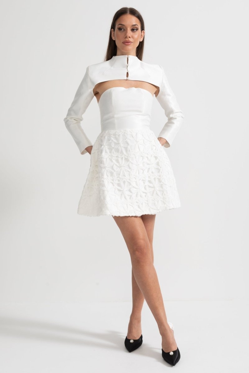 Mini Elbise Detachableshoulder Bolero - Beyaz - Phentora