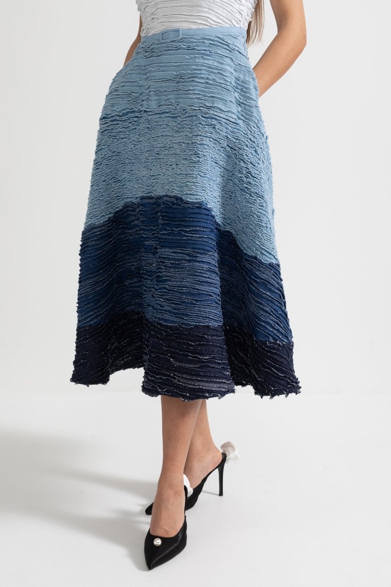 Midi Elbise Dokulu Katmanlı Fabric - Beyaz - Mavi - Phentora