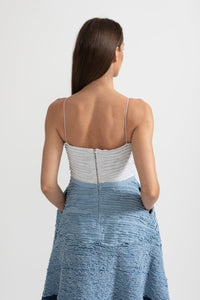 Midi Elbise Dokulu Katmanlı Fabric - Beyaz - Mavi - Phentora