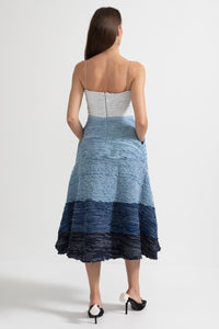 Midi Elbise Dokulu Katmanlı Fabric - Beyaz - Mavi - Phentora