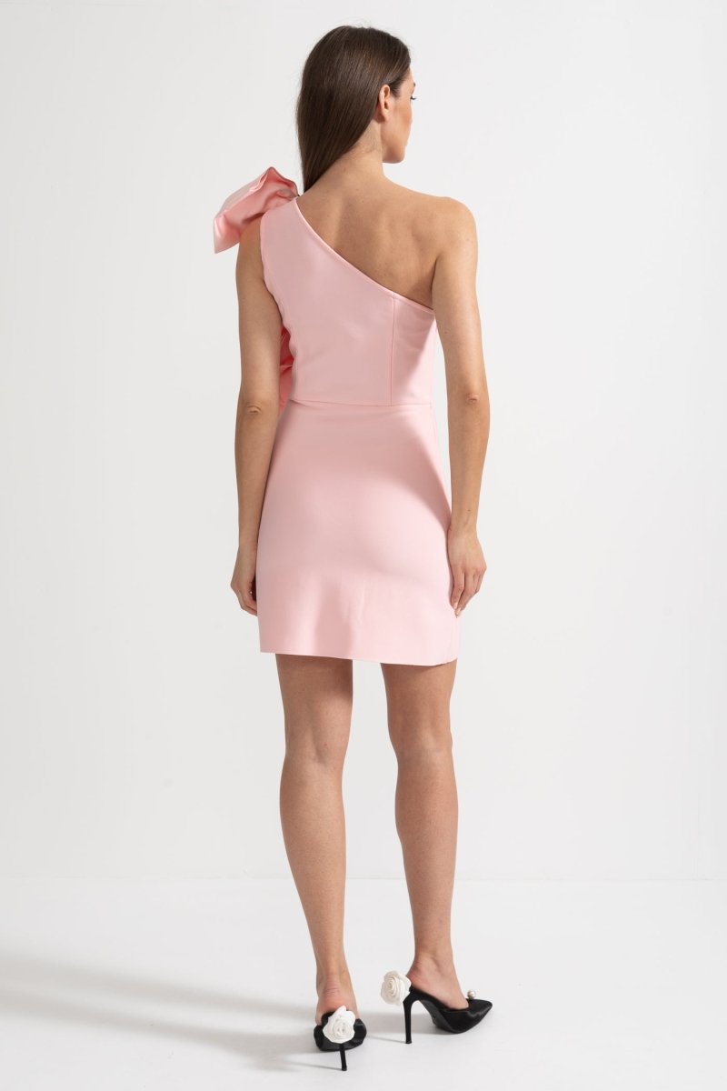 Omuzlu Mini Elbisefiyonk Detaylı - Pembe - Phentora
