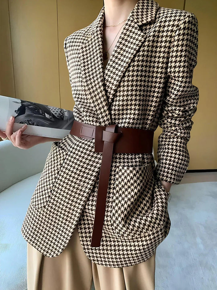 Belford Kemerli Kazayağı Desenli Blazer Ceket - Phentora