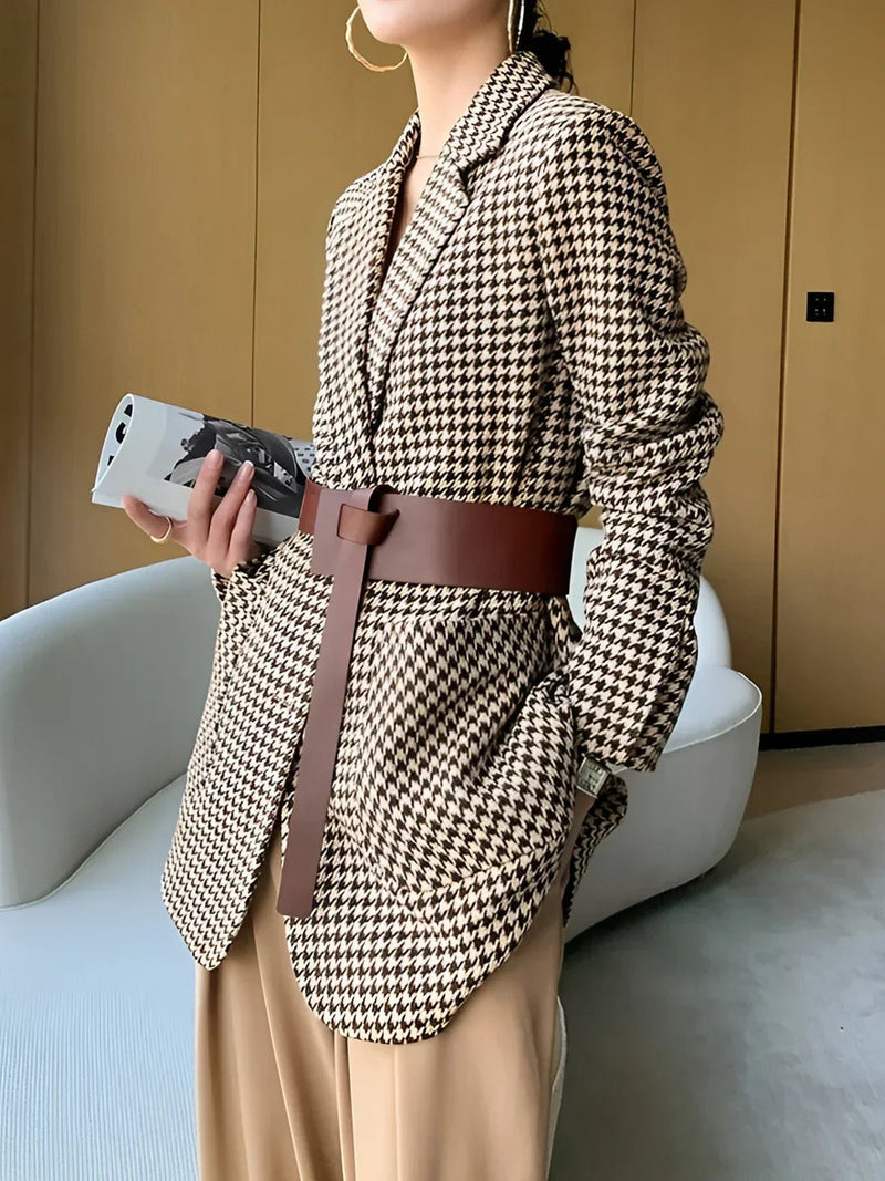 Belford Kemerli Kazayağı Desenli Blazer Ceket - Phentora